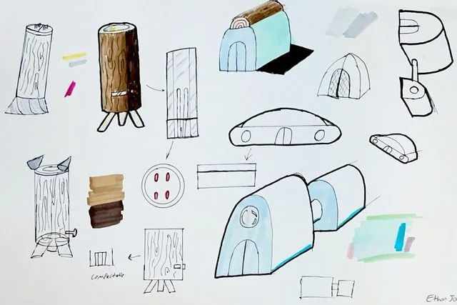 2022 redesign sketches: metal core, heat-resistant exterior, control layout